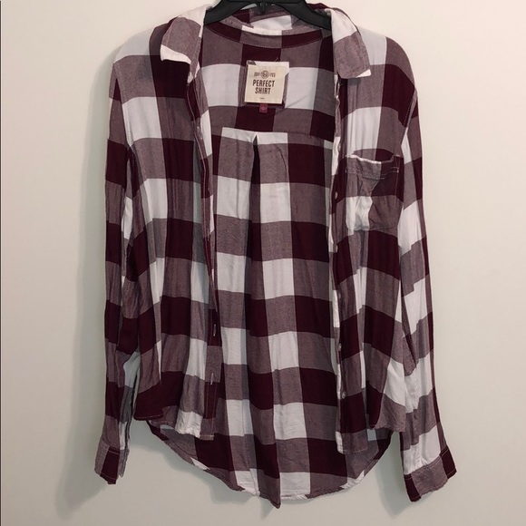 SO Tops - Burgundy Plaid Shirt
